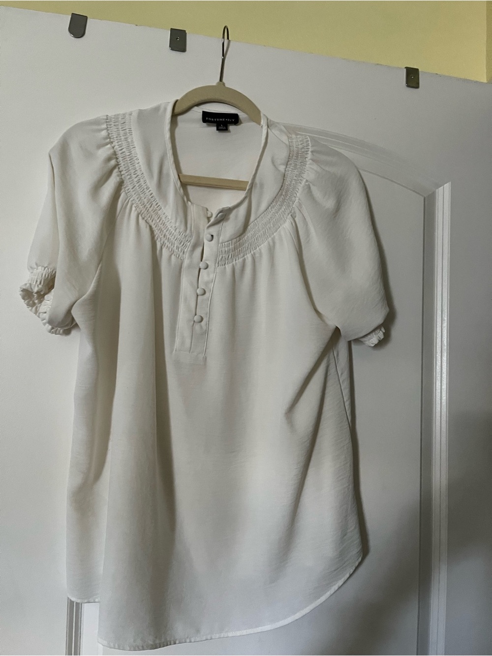 Petite Sophisticate Ivory Smocked-Yoke Blouse by Banana Republic